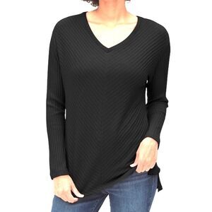 New GAP Chevron Ribbed Textured Knit Top Black M